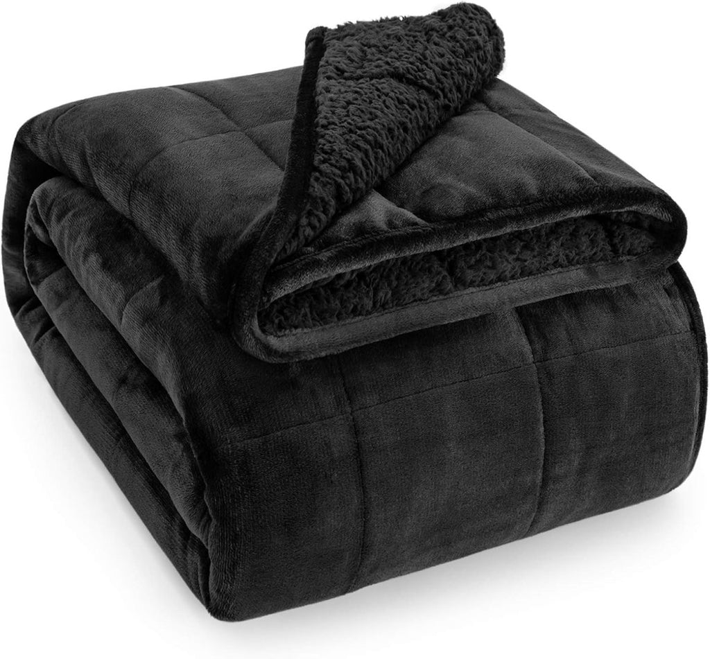 SHERPA FLEECE WEIGHTED BLANKET - Many colors available - 48'' x 72'' BLACK - 15 lbs - 