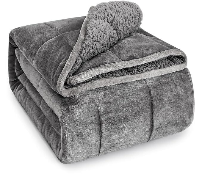 SHERPA FLEECE WEIGHTED BLANKET - Many colors available - 48'' x 72'' GREY - 15 lbs - 